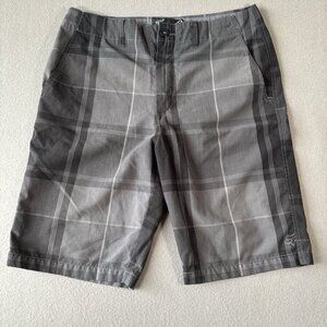 Fox Shorts Mens 33 Chino Gray Black Plaid Motocross MX Dirtbike Racing Bermuda